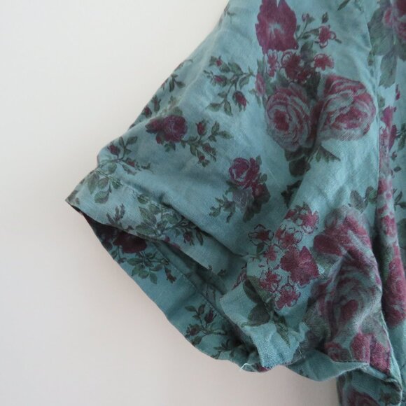 FLAX 100% Linen Floral Gauzy Shirt Dress Lagenlook Feminine Boho - Size L - Picture 5 of 15